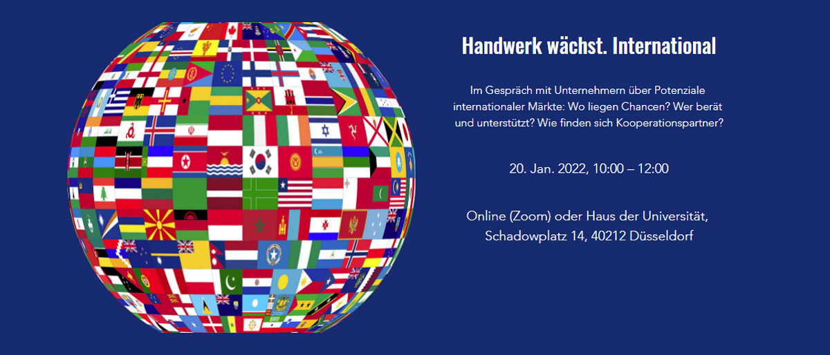 Bei der Veranstaltung "Handwerk wächst. International" werden Unternehmen über ihre internationalen Erfahrungen berichten: Auszubildende gewinnen Auslandserfahrung, Betriebe erweitern ihren Tätigkeitsbereich um internationale Aufträge, ausländische Fachkräfte ergänzen die Teams. Bei der Veranstaltung "Handwerk wächst. International" werden Unternehmen über ihre internationalen Erfahrungen berichten: Auszubildende gewinnen Auslandserfahrung, Betriebe erweitern ihren Tätigkeitsbereich um internationale Aufträge, ausländische Fachkräfte ergänzen die Teams.