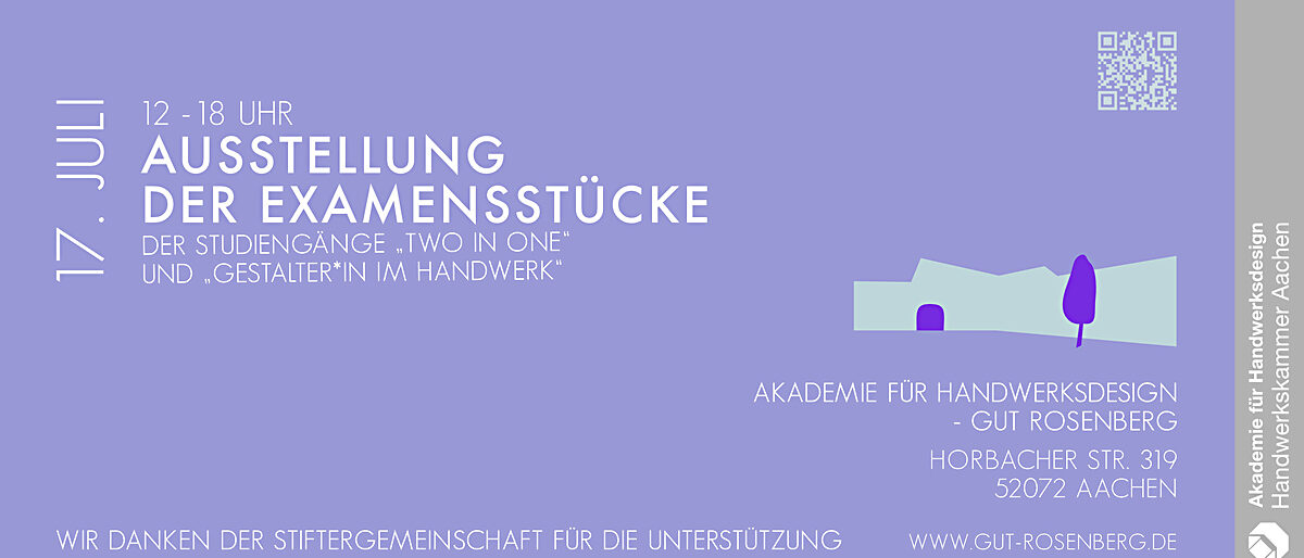 Herzliche Einladung zur Ausstellung der Examensarbeiten am 17. Juli von 12 - 18 Uhr. Herzliche Einladung zur Ausstellung der Examensarbeiten am 17. Juli von 12 - 18 Uhr.