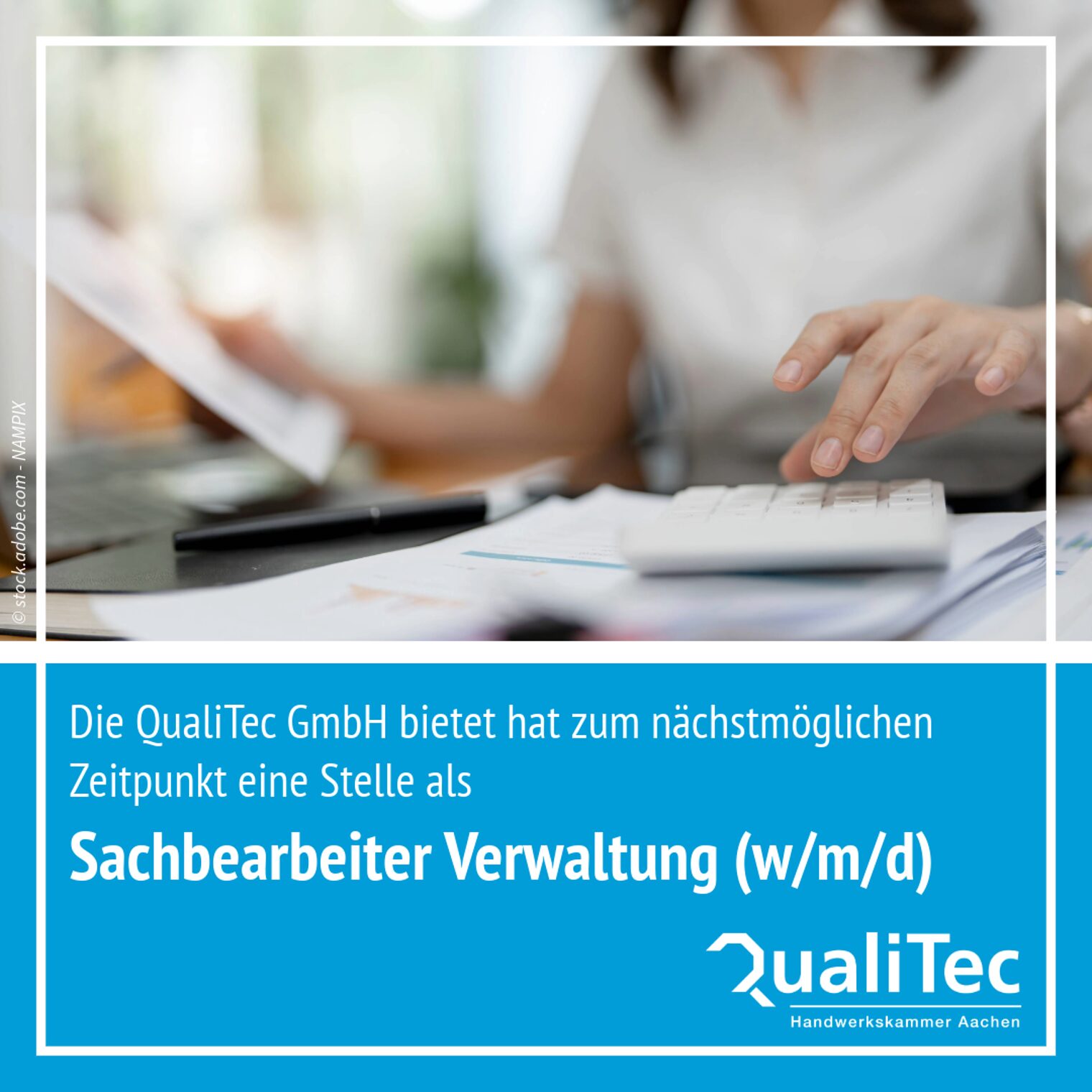 Anzeige für Stellenausschreibung - Sachbearbeiter Verwaltung (w/m/d) bei der QualiTec GmbH 