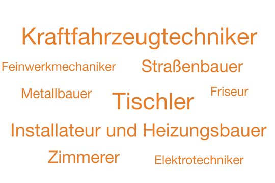 Neue Meister in der Gewerke Straßenbau, Kraftfahrzeugtechnik, Feinwerkmechanik, Tischler, Friseur, Zimmerer, Installation und Heizungsbau