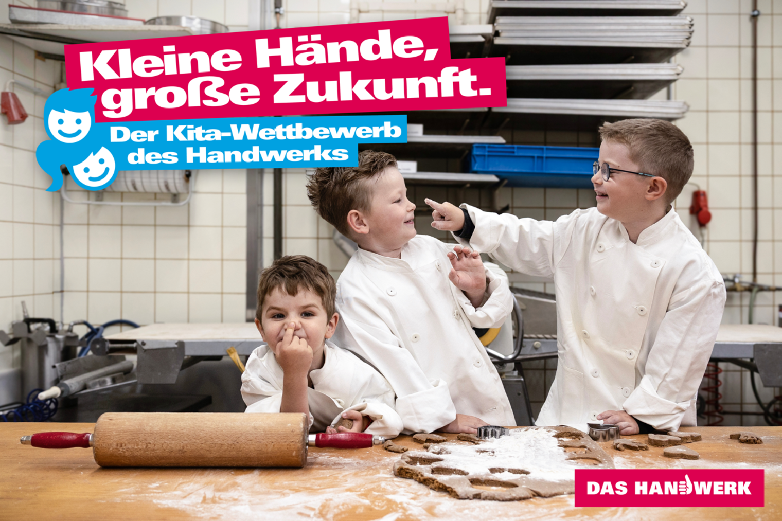 Kita-Wettbewerb „Kleine Hände, große Zukunft“. Drei Jungs in der Backstube.