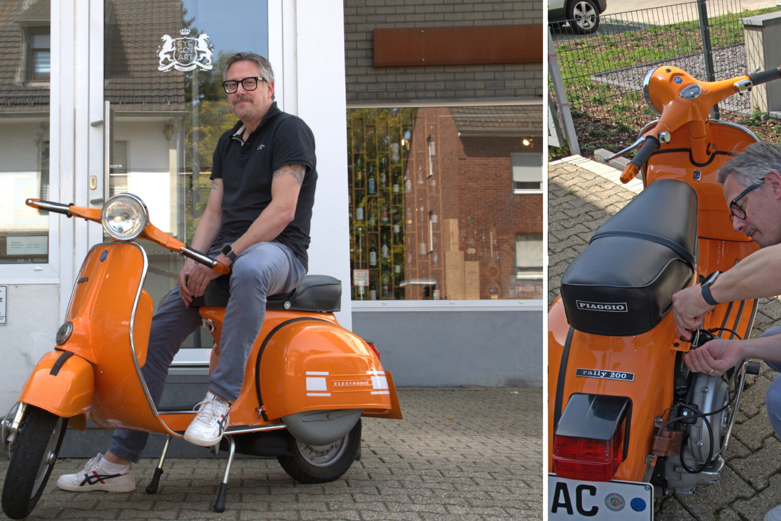 Für Optikermeister André Hülser ist die alte Vespa Hobby und Marketingtool. 