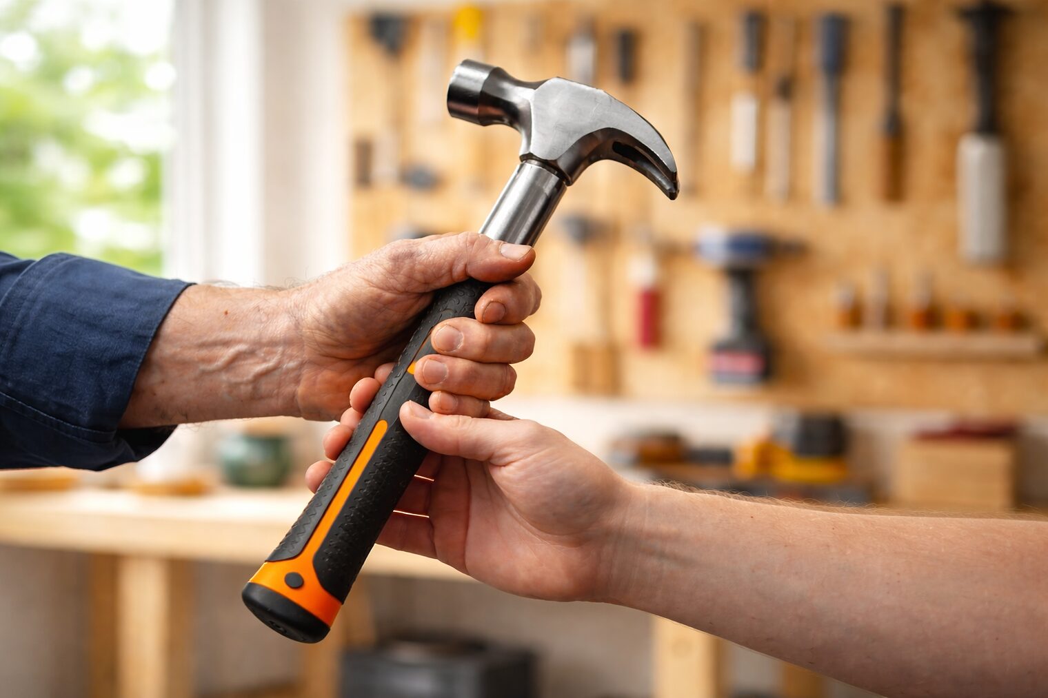 Hammerübergabe symbolisch für die Betriebsübernahme