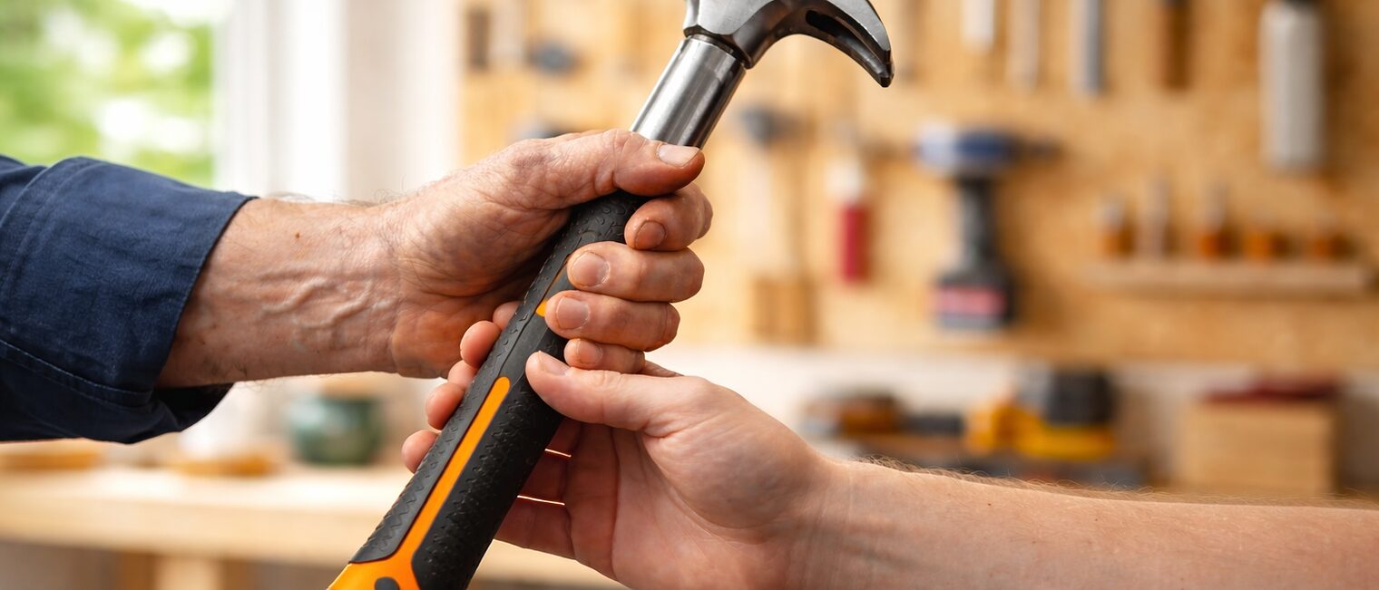 Hammerübergabe symbolisch für die Betriebsübernahme