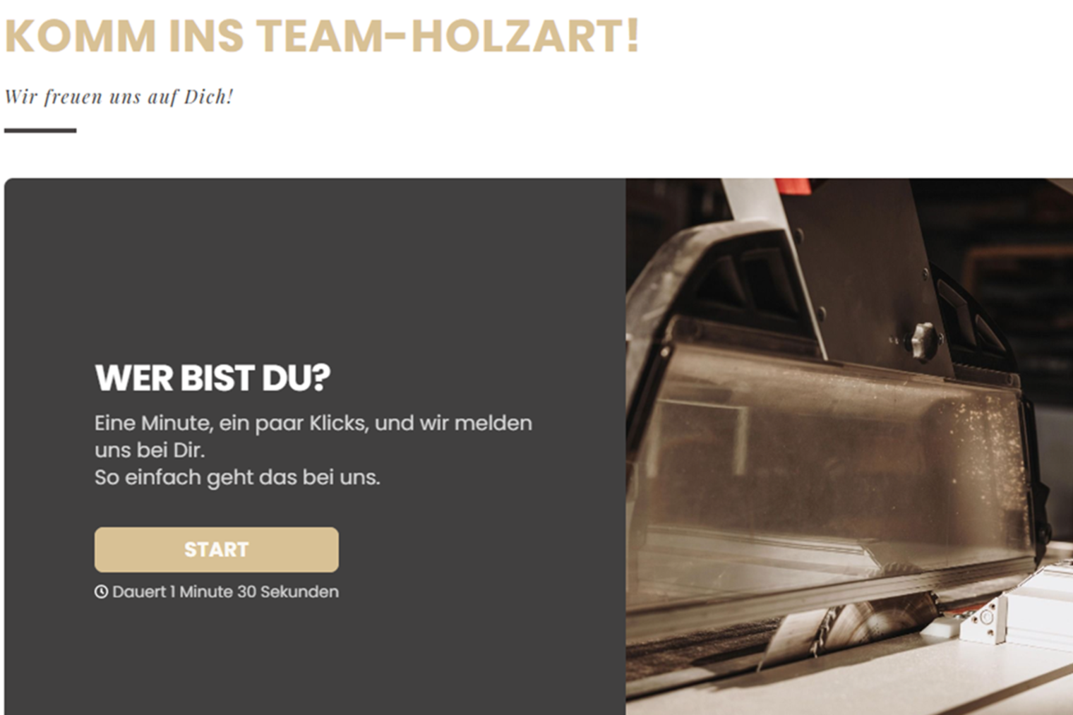 Screenshot vom Online-Bewerbungstool der Homepage der Firma HolzArt