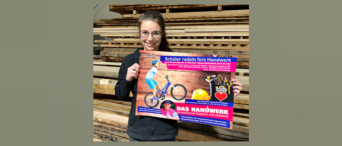Tritt in die Pedale: Handwerksbotschafterin Jule Rombey organisiert zum Kindertag am 1. Juni eine Rad-Aktion für den guten Zweck. Dabei können Schüler sich bei jungen Meisterinnen und Meistern über deren Berufe informieren. Foto: privat Tritt in die Pedale: Handwerksbotschafterin Jule Rombey organisiert zum Kindertag am 1. Juni eine Rad-Aktion für den guten Zweck. Dabei können Schüler sich bei jungen Meisterinnen und Meistern über deren Berufe informieren. Foto: privat