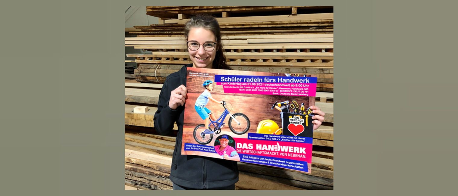 Tritt in die Pedale: Handwerksbotschafterin Jule Rombey organisiert zum Kindertag am 20. September eine Rad-Aktion für den guten Zweck. Dabei können Schüler sich bei jungen Meisterinnen und Meistern über deren Berufe informieren. Tritt in die Pedale: Handwerksbotschafterin Jule Rombey organisiert zum Kindertag am 20. September eine Rad-Aktion für den guten Zweck. Dabei können Schüler sich bei jungen Meisterinnen und Meistern über deren Berufe informieren.